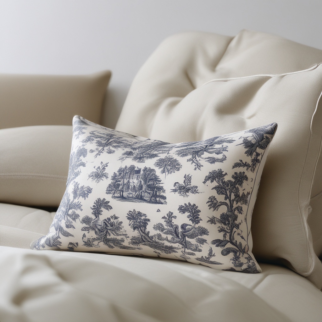 Pillow with Toile de Jouy pattern